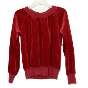 Vintage Velour Sweater Raglan Puffed Sleeves Aileen Girls Size Medium Red